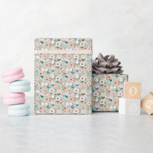 Rosa Gröna Akvarell Blommor Bröllops Baby Shower Presentpapper