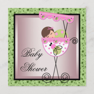 Rosa Gröna Baby Girl Shower Inbjudningar