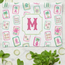 Rosa & Gröna Palm Beach Mahjong-brickor Monogram