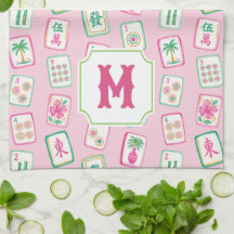 Rosa & Gröna Palm Beach Mahjong-brickor Monogram