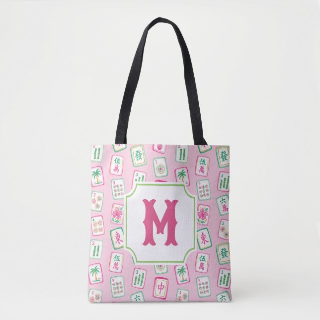 Rosa & Gröna Palm Beach Mahjong-brickor Monogram Tygkasse (Framsida)