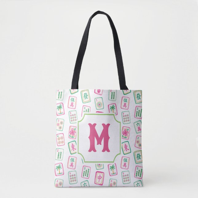 Rosa & Gröna Palm Beach Mahjong-brickor Monogram Tygkasse (Framsida)