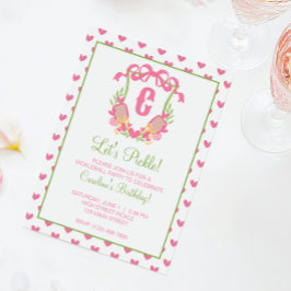 Rosa & Gröna Pickleball-paddlar Monogram-krön Inbjudningar