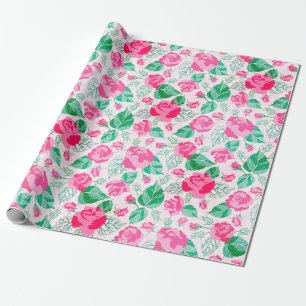 Rosa Gröna Rosblad Blommor Trädgård Bröllop Presentpapper