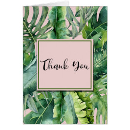 Rosa & Gröna Tropiska Blad Tack OBS Kort