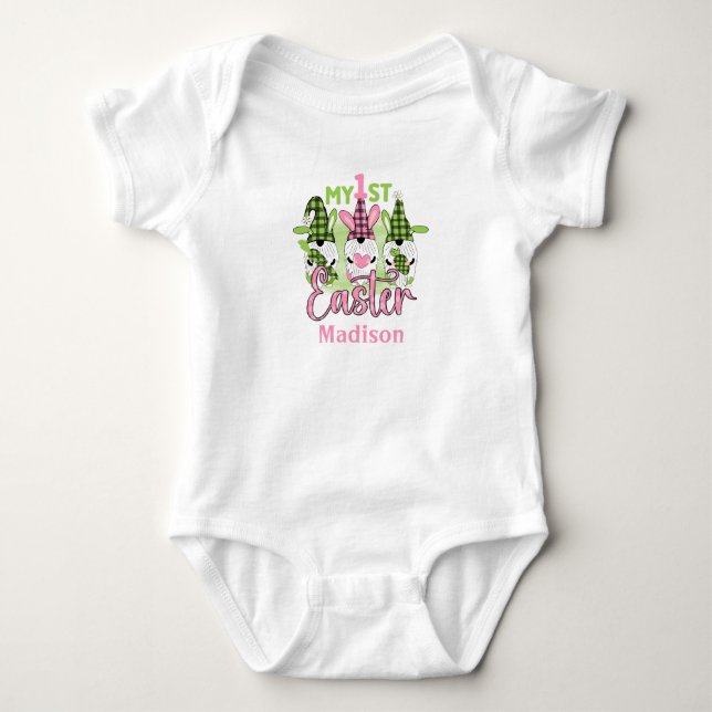 Rosa Gröna Vår Påsk Tomtar Min Första Påsk T Shirt (Framsida)