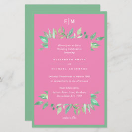Rosa Gröna Växande blad Bröllopsinbjudningar med B