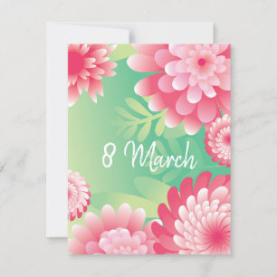 Rosa grönt 8 mars. Lycklig kvinnors dag i Mor. Inbjudningar