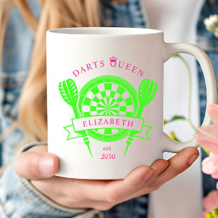 Rosa Grönt Anpassat namn Darts Queen Coffee Mugg