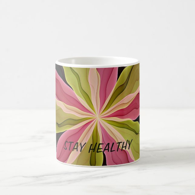 Rosa Grönt Antracit Fantasy Flower Fractal Text Kaffemugg (Center)
