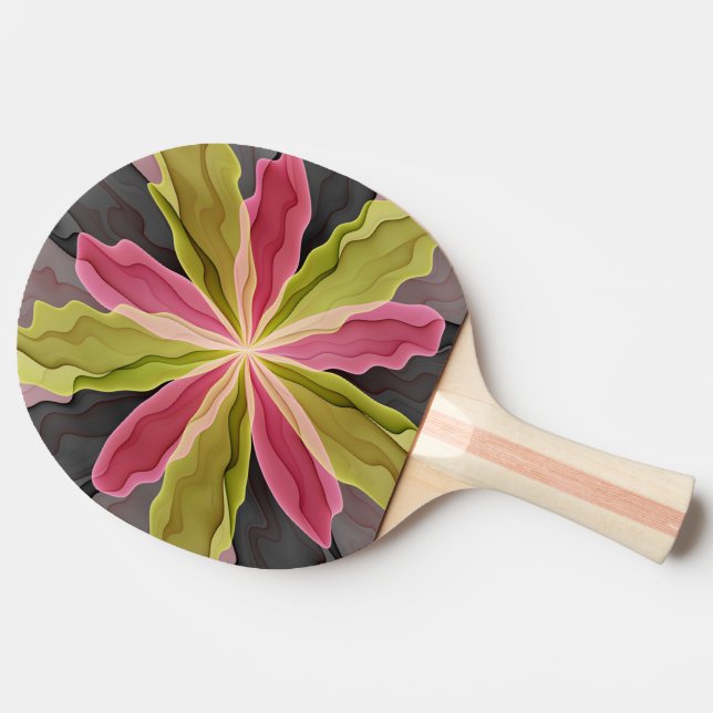 Rosa Grönt Antracite Fantasy Flower Fractal Art Pingisracket (Sidan)