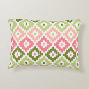 Rosa Grönt Aztec Tribal Print Ikat Diamond Mönst Prydnadskudde
