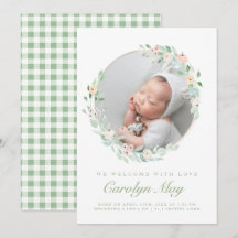 Rosa Grönt Baby - födelsekort för foto