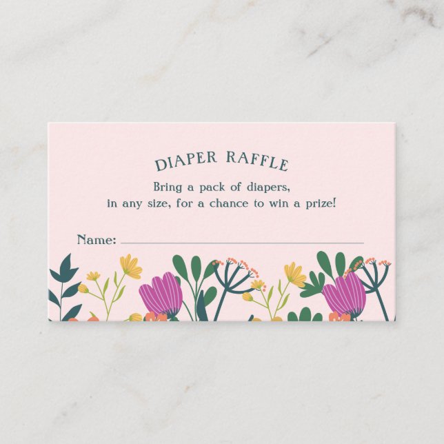 Rosa Grönt Baby i Bloom Diaper Raffle Biljett (Framsida)