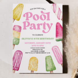 Rosa Grönt Bassäng Party Popsicle Födelsedagsfest Inbjudningar