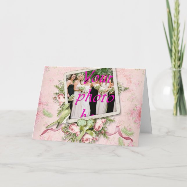 Rosa Grönt Bird Ro Ribbon Greeting Card Kort (Framsida)