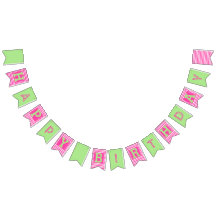 Rosa, Grönt Birthday Bunting Flaggor