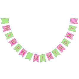 Rosa, Grönt Birthday Bunting Flaggor