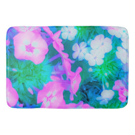 Rosa, Grönt, Blå och vita trädgårdsblommor Badrumsmatta