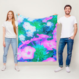 Rosa, Grönt, Blå och vita trädgårdsblommor Fleecefilt