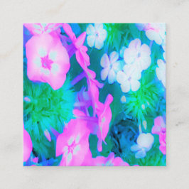 Rosa, Grönt, Blå och vita trädgårdsblommor Fyrkantigt Visitkort
