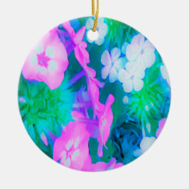 Rosa, Grönt, Blå och vita trädgårdsblommor Julgransprydnad Keramik