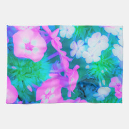 Rosa, Grönt, Blå och vita trädgårdsblommor Kökshandduk