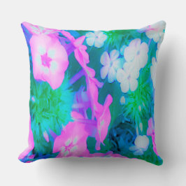 Rosa, Grönt, Blå och vita trädgårdsblommor Kudde