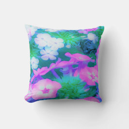 Rosa, Grönt, Blå och vita trädgårdsblommor Kudde