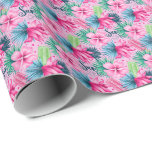 Rosa Grönt Blåa blommor Möhippa av födelsedagen Presentpapper<br><div class="desc">En roligt ljus tropisk sommartryckning på den här pappra radmatningen. Perfekt för födelsedag,  möhippor och bröllop.</div>