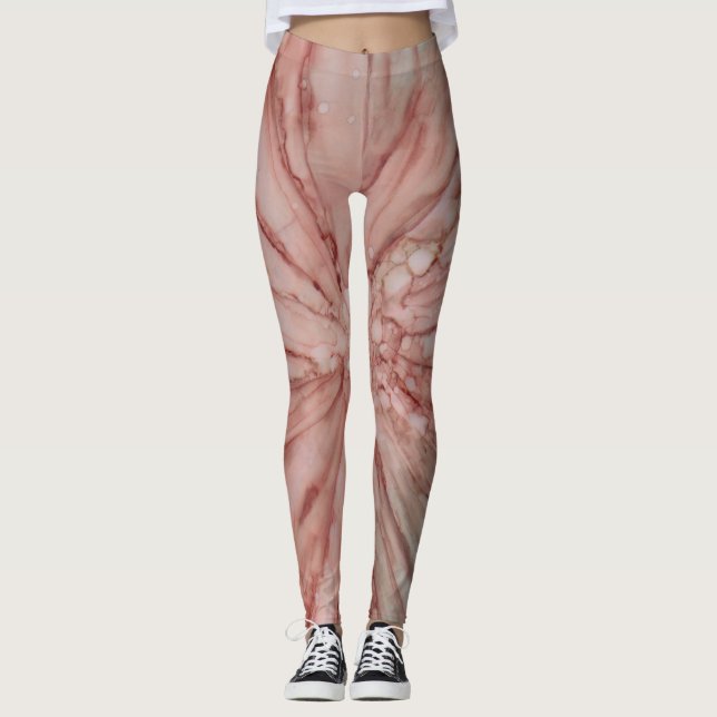 Rosa/Grönt Bläck Design Leggings (Framsida)