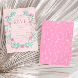 Rosa grönt blommigt andningsstrupe bröllop OSA kort