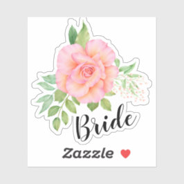 Rosa Grönt Blommigt Bouquet Watercolor Ro Bride Klistermärken