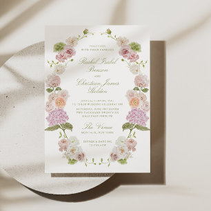 Rosa Grönt Blommigt Bröllop Inbjudningar