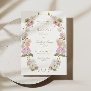 Rosa Grönt Blommigt Bröllop Spara Datumet