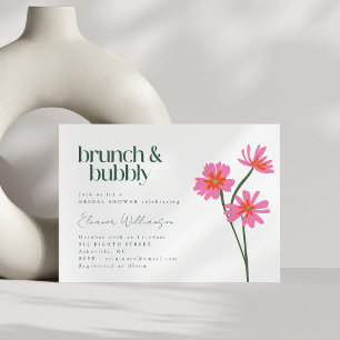 Rosa Grönt Blommigt Brunch BubLY Inbjudningar