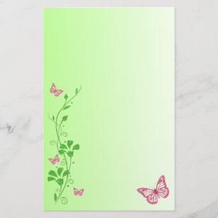Rosa, Grönt Blommigt Butterflies Bröllop Stationer Brevpapper
