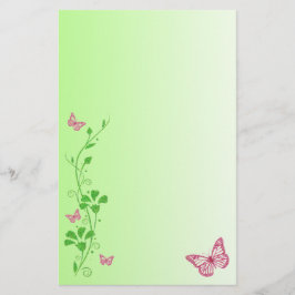 Rosa, Grönt Blommigt Butterflies Bröllop Stationer Brevpapper