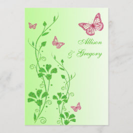 Rosa, Grönt Blommigt Butterflies bröllopsinbjudan Inbjudningar