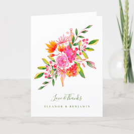 Rosa Grönt Blommigt Foto Bröllop-meddelande har ma Tack Kort