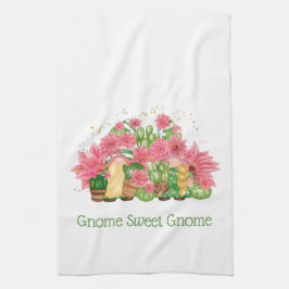 Rosa Grönt Blommigt Gnomes Gnome Sweet Gnome Kökshandduk