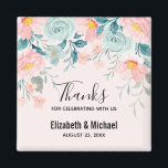 Rosa & Grönt Blommigt Gräns Tack Magnet<br><div class="desc">En favoritmagnet med en elegant blommigt gräns. Blommor och löv i rosa och grönt.</div>