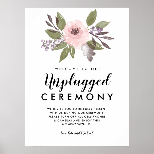 Rosa Grönt Blommigt Opluggat Bröllop Ceremony-teck Poster (Framsidan)