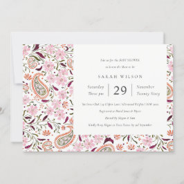Rosa Grönt Blommigt Paisley Motif Baby Shower Inbj Tack Kort
