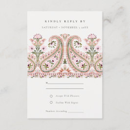 Rosa Grönt Blommigt Paisley Motif Bröllop OSA Tilläggskort