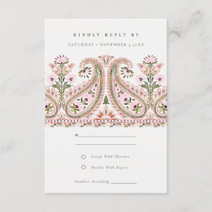 Rosa Grönt Blommigt Paisley Motif Bröllop OSA Tilläggskort