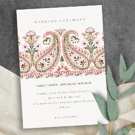 Rosa Grönt Blommigt Paisley Motif Bröllopsinbjudan Tack Kort
