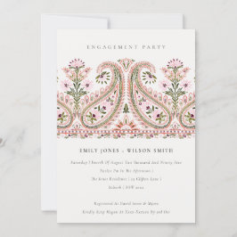Rosa Grönt Blommigt Paisley Motif Förlovning Inbju Tack Kort