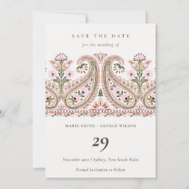 Rosa Grönt Blommigt Paisley Motif Spara datumkorte Tack Kort