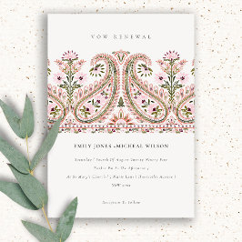 Rosa Grönt Blommigt Paisley Motif Vow Renewal Inbj Tack Kort